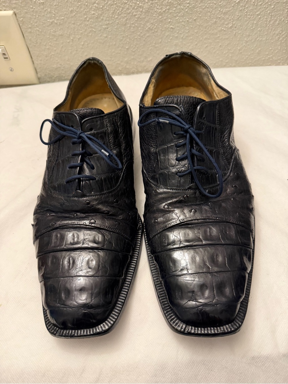 Belvedere Men's Black Crocodile -Embossed Leather Derby Shoes, pre-owned,Sz12